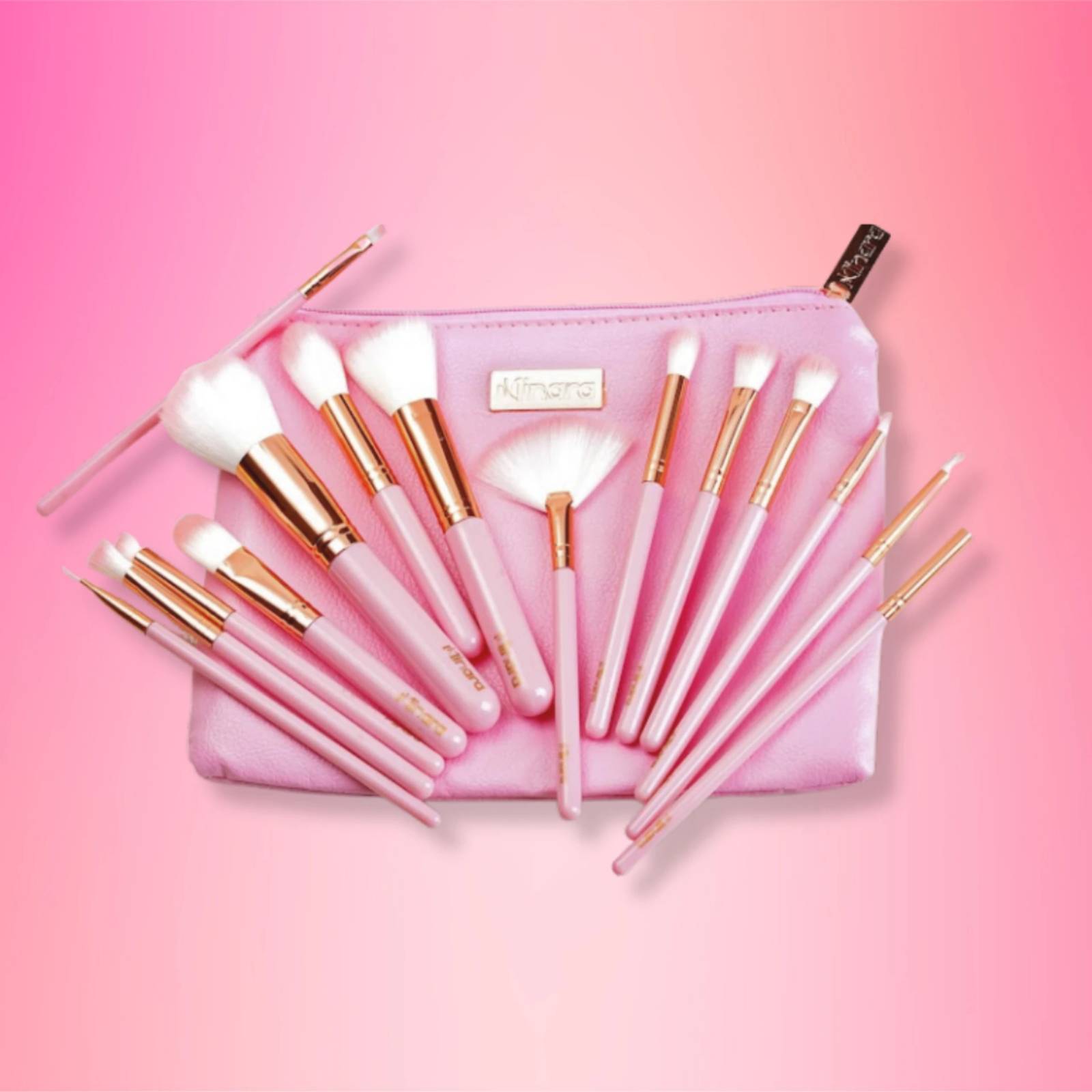 MINARA Makeup Brush Applicator Set of 15 with Premium Leather Pouch (Pack of 15)