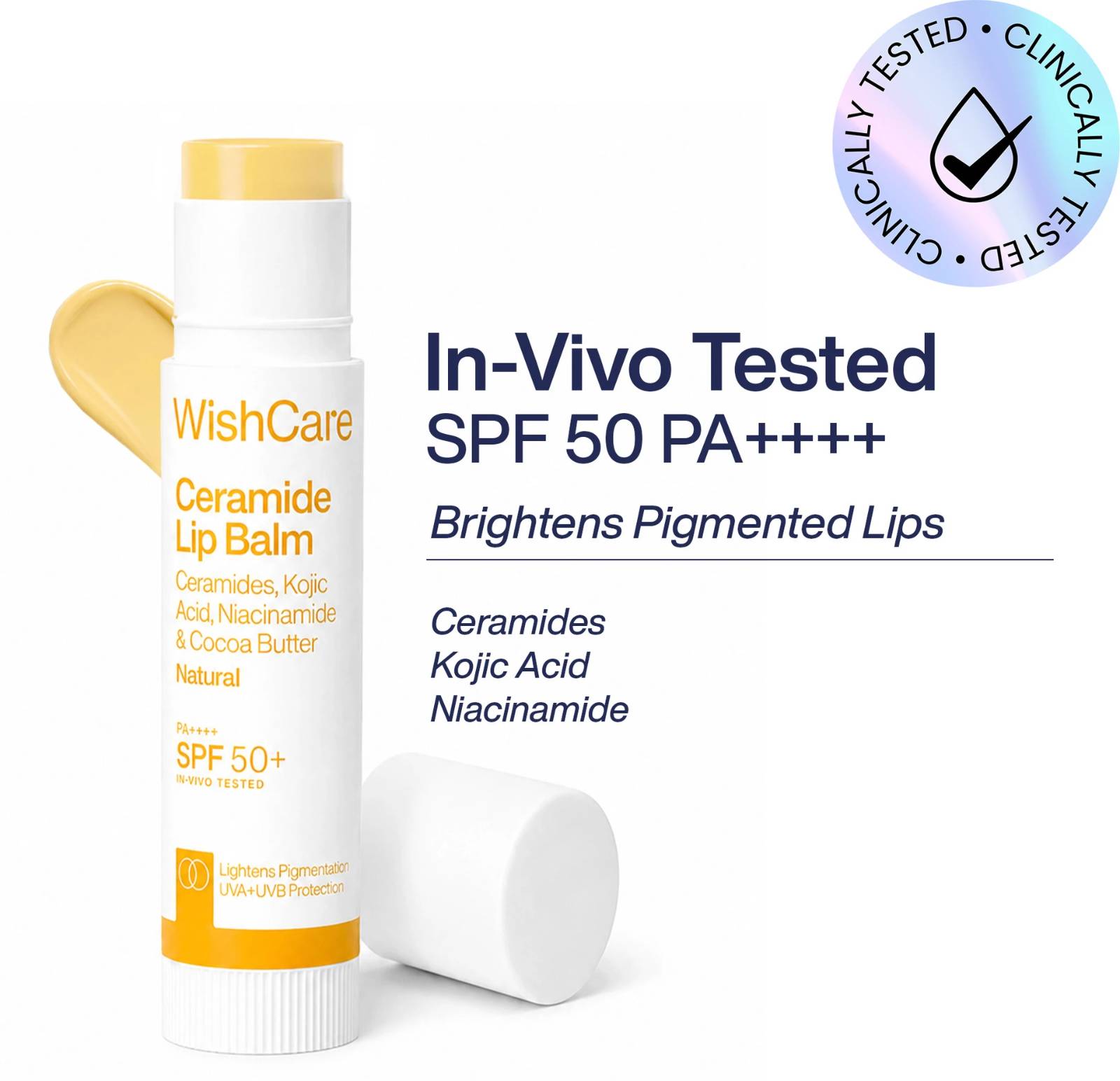 WishCare Ceramide Lip Balm SPF50 PA+++ |Brightening & Hydrating - In-Vivo tested Natural (Pack of: 1, 5 g)
