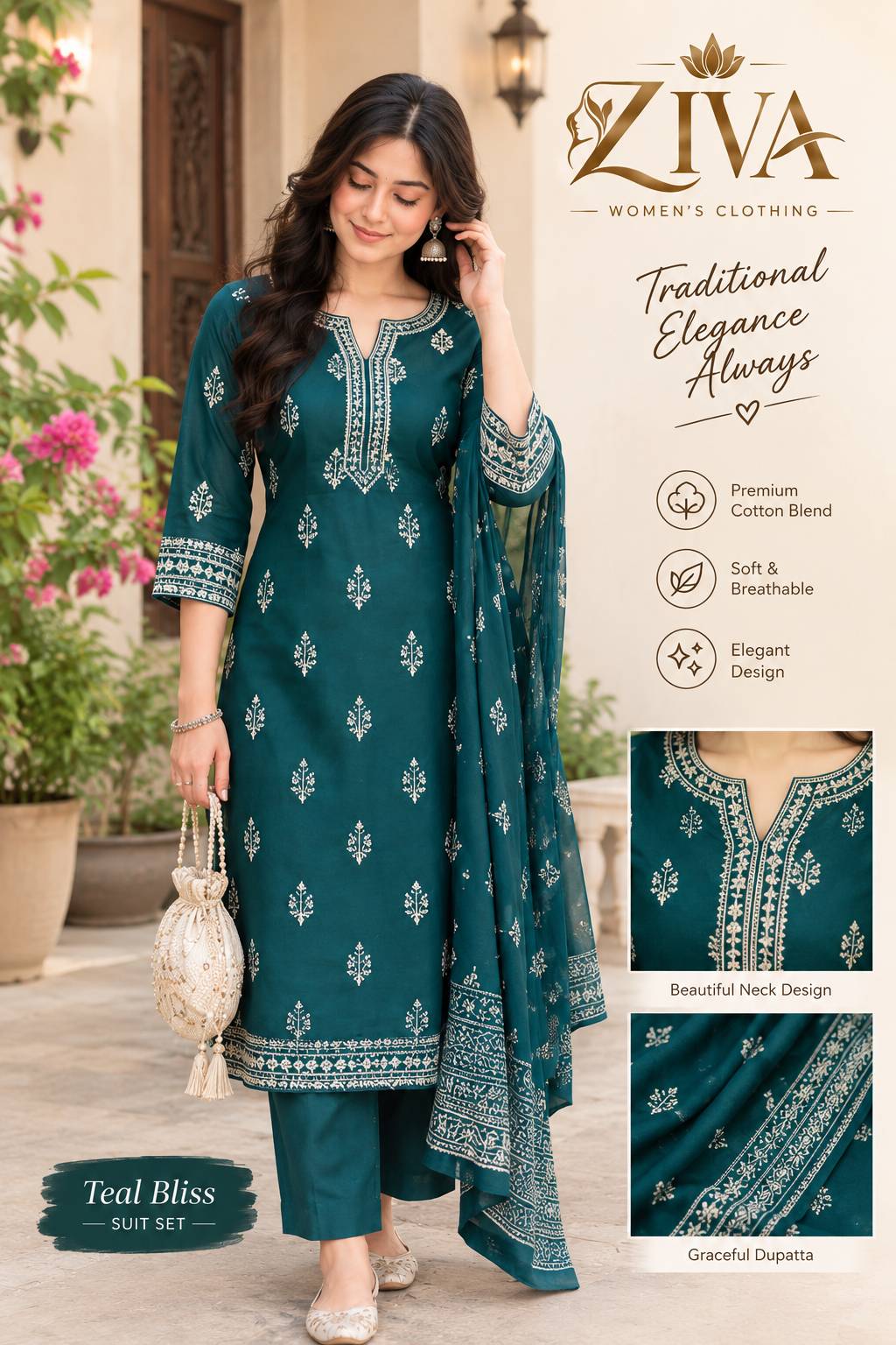 Teal Bliss Embroidered Suit Set