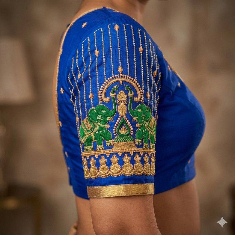 embroidery akku pattu Unstitched Art Silk Blouse Material Embroidered